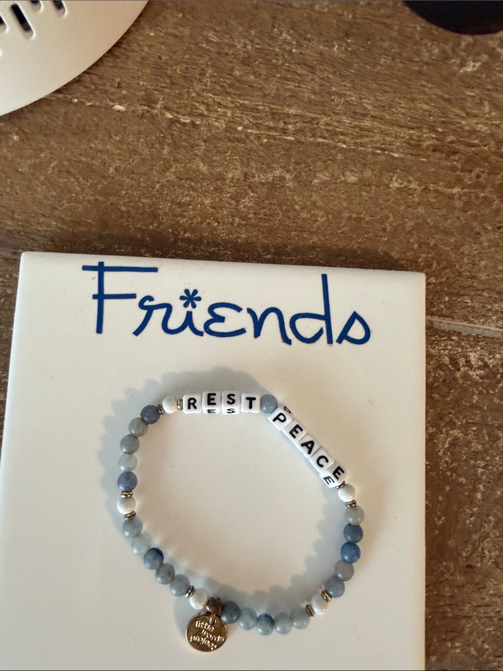 Perfect Little Word Light Blue 'Rest Peace' Beaded Bracelet. Includes bag.